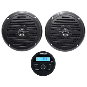 KICKER KMC2 Gauge Hole Digital Media Bluetooth Receiver+(2) 5.25" Black Speakers