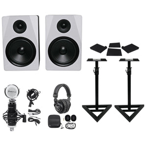 2) Rockville APM8W 8" 500w Powered Studio Monitors+Stands+Pads+Headphones+Mic