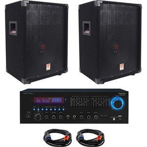 2 Rockville RSG10 10” 400W Passive DJ Speakers+Technical Pro RX55URIBT Receiver