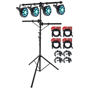 (4) Chauvet DJ FX Par 9 DMX SMD RGB+UV Strobe Par Lights+Stand+Cables+Clamps