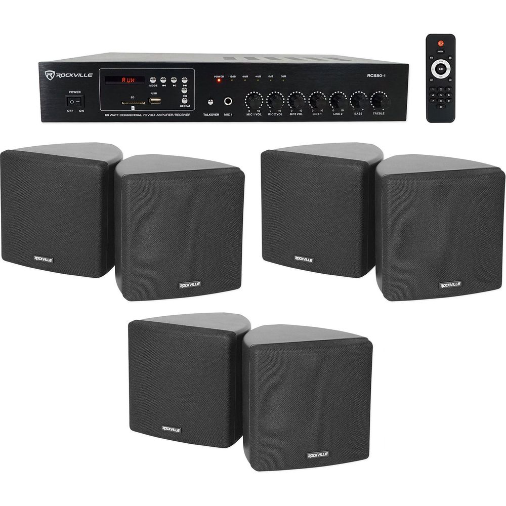 RCS80-1 60W Amp 3-Pack + Cube 3.5" Black Speakers Bundle