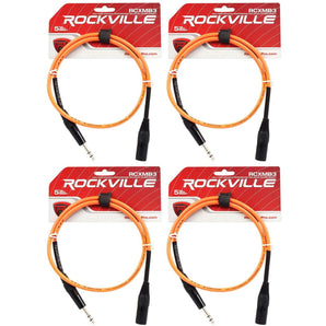 4 Rockville RCXMB3-O Orange 3' Male REAN XLR to 1/4'' TRS Balanced Cables