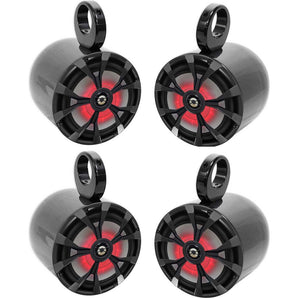 (4) Rockville RKL80MB 8" 900 Watt Marine Black Wakeboard LED Tower Speakers