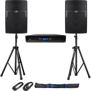 2) Peavey PVX 15 800 Watt 15" PA DJ Speaker Monitors+Amplifier+Stands+Cables