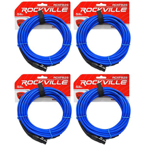 4 Rockville RCXFB25Bl Blue 25' Female REAN XLR to 1/4'' TRS Balanced Cables OFC