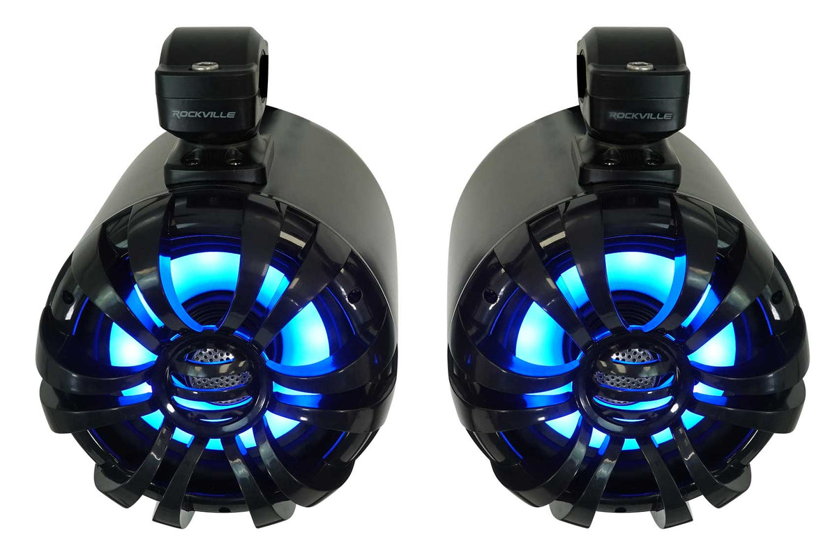 KMC5 Marine Bluetooth Receiver+Remote+(2) 6.5" Black LED Tower Speakers