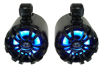 KMC5 Marine Bluetooth Receiver+Remote+(2) 6.5" Black LED Tower Speakers