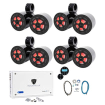 (4) Dual 6.5" Marine Wakeboard LED Speakers+Receiver+Amplifier+Amp Kit