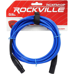 Rockville RCXFM10P-BL Blue 10' Female to Male REAN XLR Mic/Speaker Cable