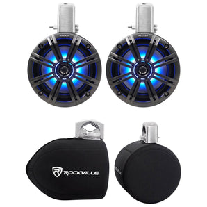 (2) KICKER 45KMTC65 6.5" 390w Marine Wakeboard Tower LED Speakers KMTC65+Covers