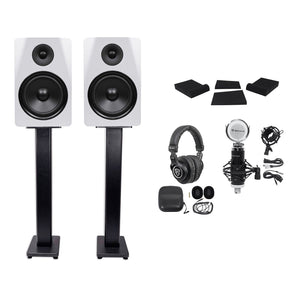 Pair Rockville DPM8W 8" 600w Dual Active Studio Monitors+Stands+Headphones+Mic