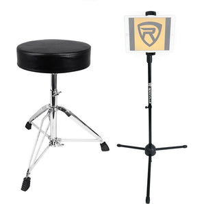 Rockville RDS30 Thick Padded Adjustable Foldable Drum Throne Stool+Tablet Stand