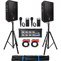 RSG12.4 12" Speakers 2-Pack + RPM85 Mixer, Mics, Stands Bundle
