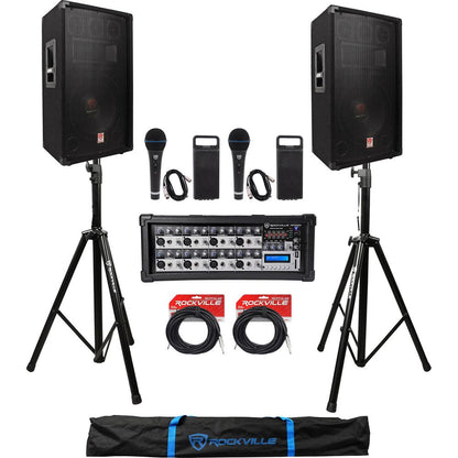 RSG12.4 12" Speakers 2-Pack + RPM85 Mixer, Mics, Stands Bundle