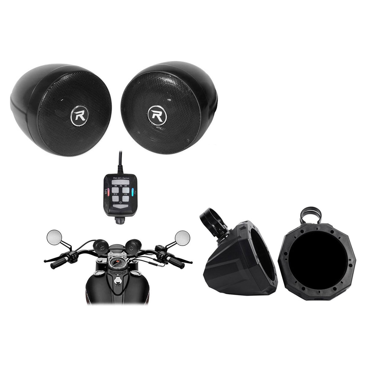 Pair 6.5" UTV Tower Speaker Pods with Rockville Handlebar Speakers