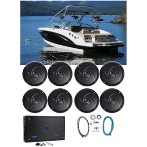 (8) Rockville RMC65B 6.5" Waterproof Marine Boat Speakers+8-Channel Amplifier
