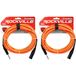 2 Rockville RCXMB20-O Orange 20' Male REAN XLR to 1/4'' TRS Balanced Cables