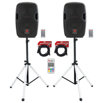 (2) BPA8 8" Powered 300W DJ PA Speakers w/Bluetooth+LED Stands+Cables