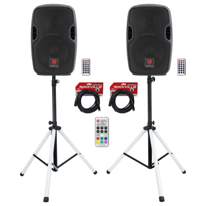 (2) BPA8 8" Powered 300W DJ PA Speakers w/Bluetooth+LED Stands+Cables