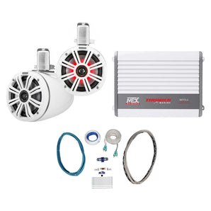 (2) KICKER 45KMTC65W 6.5" 390w Marine Wakeboard LED Tower Speakers+MTX Amplifier