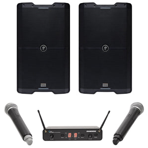 2) Mackie SRM212 V-Class 12” 2000w Bluetooth PA DJ Speakers+Wireless Samson Mics