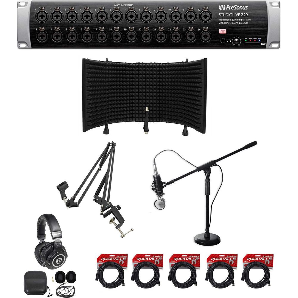PRESONUS Studiolive 32R Digital Rack Mixer+Mic+Headphones+Boom+Shield+ ...
