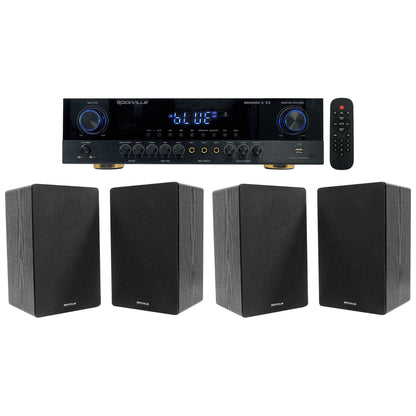 Rockville SINGMIX 5 Bluetooth Home Receiver Amp+(4) 6.5" Bookshelf Speakers
