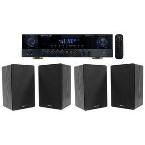 Rockville SINGMIX 5 Bluetooth Home Receiver Amp+(4) 6.5" Bookshelf Speakers