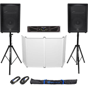 (2) JBL Pro JRX212 12" 2000w PA/DJ Speakers+Amplifier+Stands+Cables+Facade