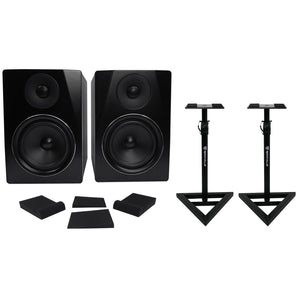 Pair Rockville APM6B 6.5" 2-Way 350 Watt Powered USB Studio Monitors+Stands+Pads