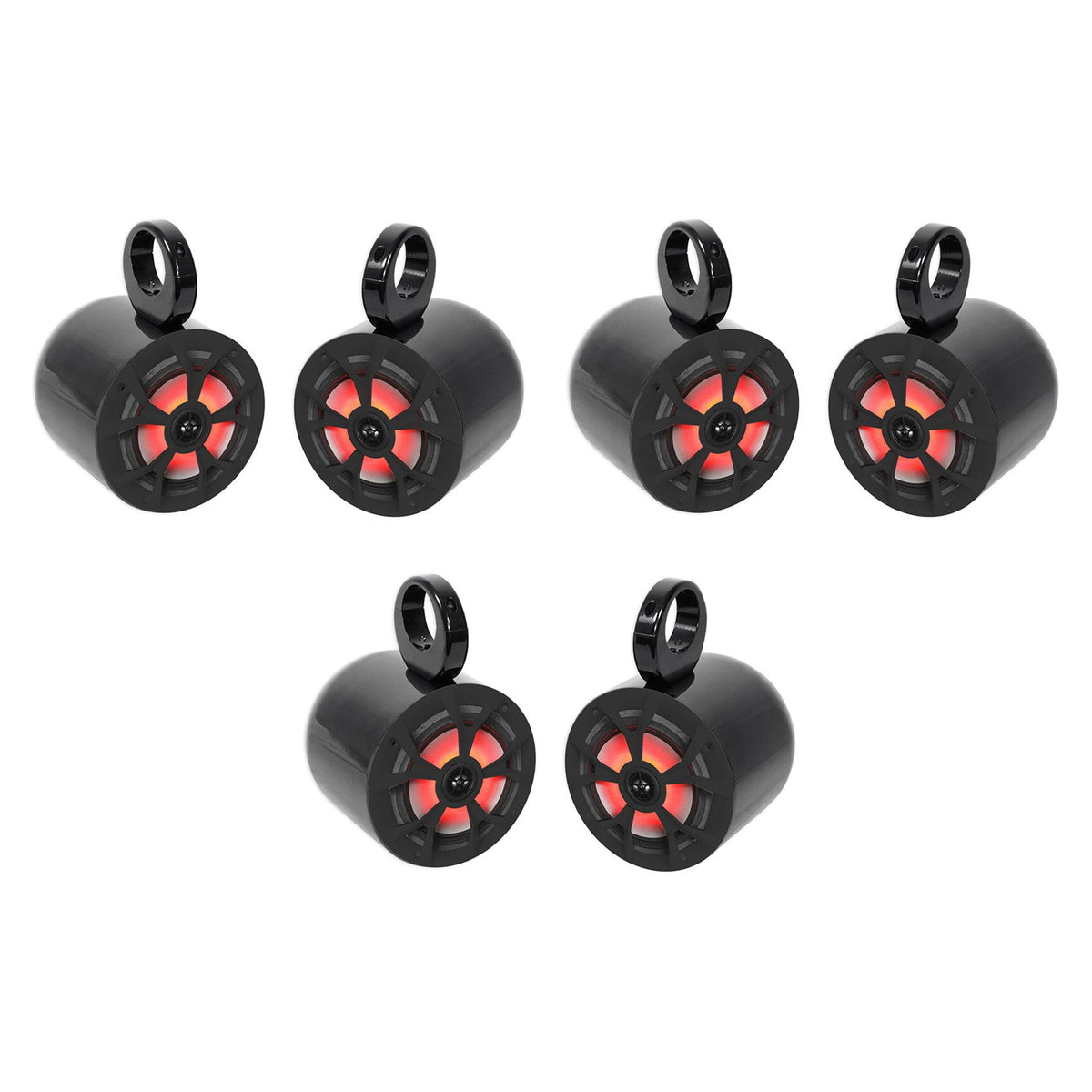 (6) RKL65MBW 6.5" 700W Marine Wakeboard LED Speakers + (6) MAC65B Black Pod Enclosures