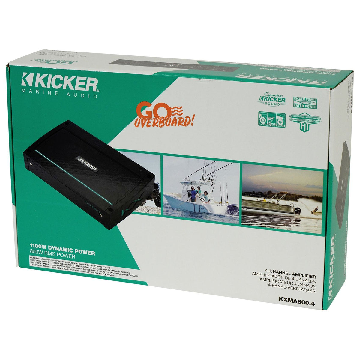 KICKER 48KXMA8004 800 Watt 4-Channel Marine Boat Amplifier Class D Amp KXMA800.4