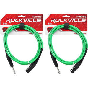 2 Rockville RCXFB6G Green 6' Female REAN XLR to 1/4'' TRS Balanced Cables OFC