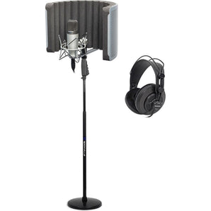 Recording Kit w/ Samson C01 Studio Microphone+Vocal Booth+Shock Mount+Headphones+Rockville RVMIC4 Round-Base Microphone Stand With Quick Release Hand Clutch