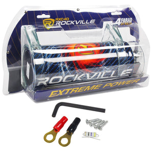 Rockville RXC4D 4 Farad/12 Volt Digital Power Capacitor+RWK01 0 AWG Amp Wire Kit