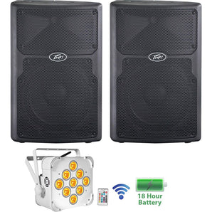 2) Peavey PVX10 10" 800w DJ PA Speakers+White Wireless Battery Powered Par Light