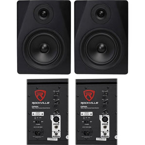 (2) Rockville DPM5B Dual Powered 5.25" 300 Watt Active Studio Monitor Speakers
