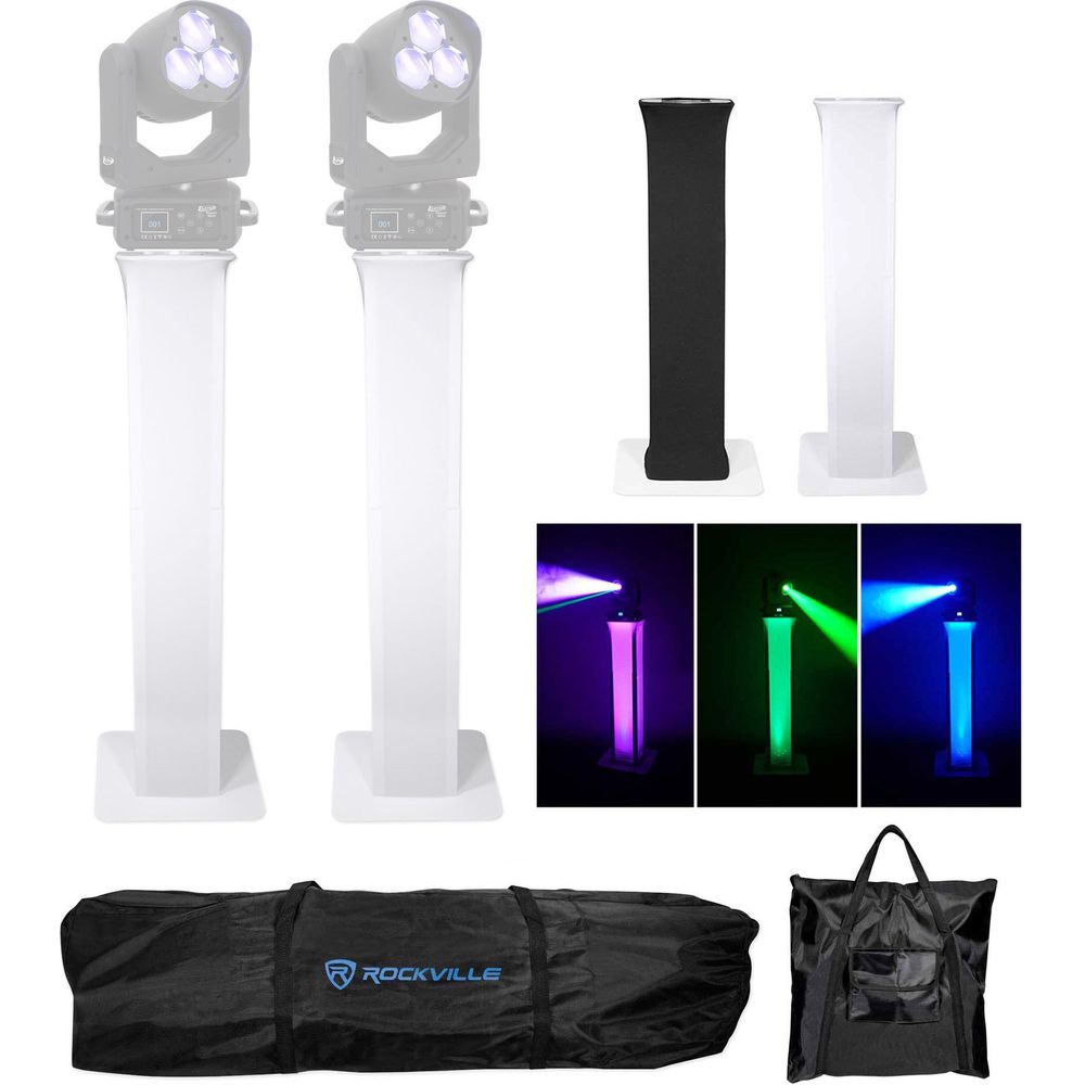 (2) Totem Stands+Black+White Scrims For (2) Elation Rayzor 360Z