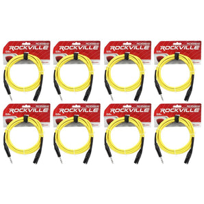 8 Rockville RCXMB10-Y Yellow 10' Male REAN XLR to 1/4'' TRS Balanced Cables