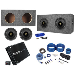 2) Rockville W65K9D4 6.5" 1000w Car Subwoofers+Sealed Box+Mono Amplifier+Amp Kit