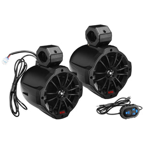 (2) Boss 6.5" 750 Watt Powered Marine Bluetooth Wakeboard Tower Speakers+Remote