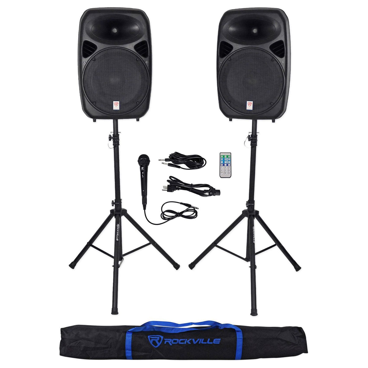 Rockville RPG152K Dual 15" Speakers w/ Bluetooth+Mic+Speaker Stands+Cables+Bag