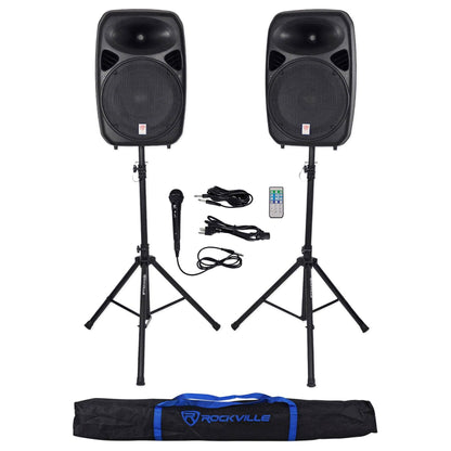 Rockville RPG152K Dual 15" Speakers w/ Bluetooth+Mic+Speaker Stands+Cables+Bag