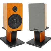RockShelf 54C Wood 5.25" Home Bookshelf Speakers+8" Wood Stands