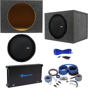 Memphis Audio MOJO 1512 15" 3000w Car Subwoofer+Sealed Sub Box+Amplifier+Amp Kit