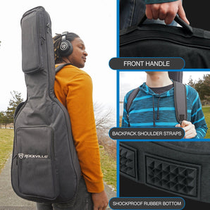 Rockville EGB25-BK Padded Electric Guitar Gig Bag with Neck Pad + Secure Strap