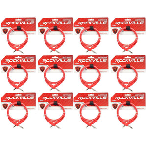 12 Rockville RCTR103R Red 3' 1/4'' TRS to 1/4'' TRS Cable 100% Copper