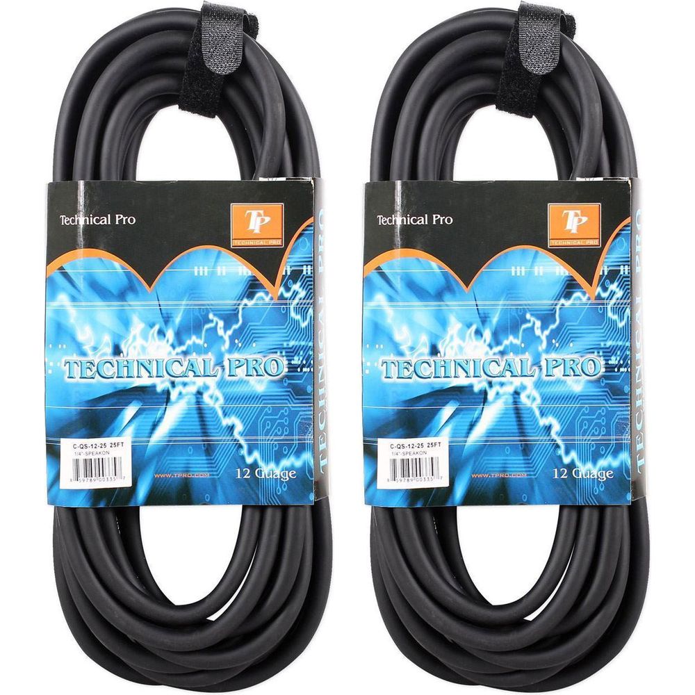 (2) CQS-1225 25' 12 Gauge 1/4" to Speakon Pro Speaker Cables