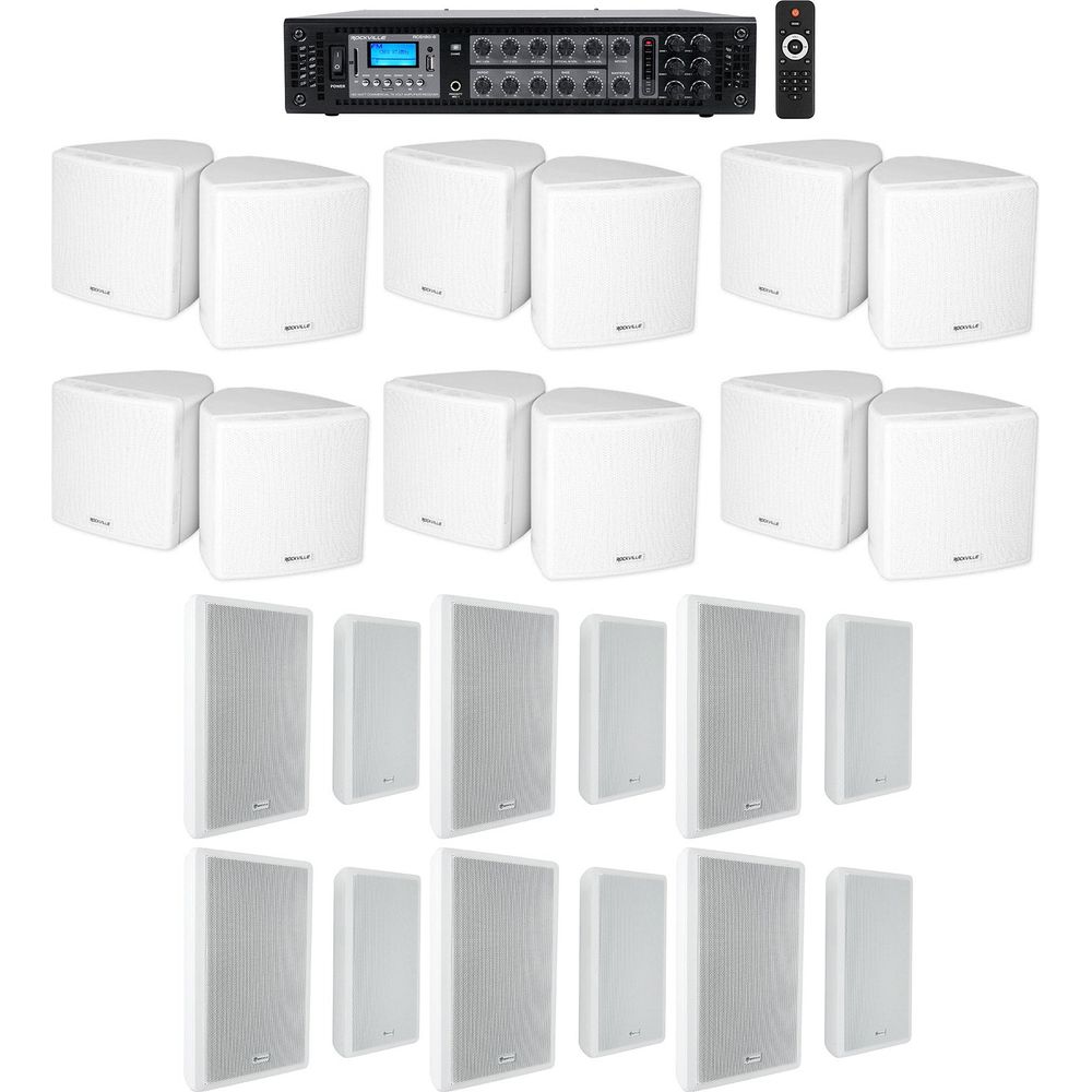 6-Zone Amp + (12) 3.5" White Cube + (12) Wall Restaurant/Bar/Cafe Speakers