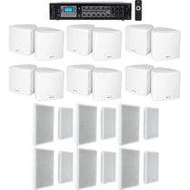 6-Zone Amp + (12) 3.5" White Cube + (12) Wall Restaurant/Bar/Cafe Speakers